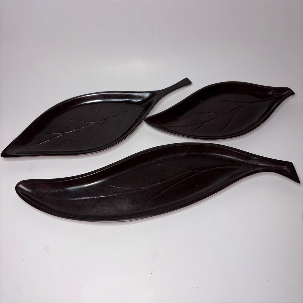 Set of 3 Metal Leaf Shaped trinket Trays Fall Decor Brown Made in India Leaves